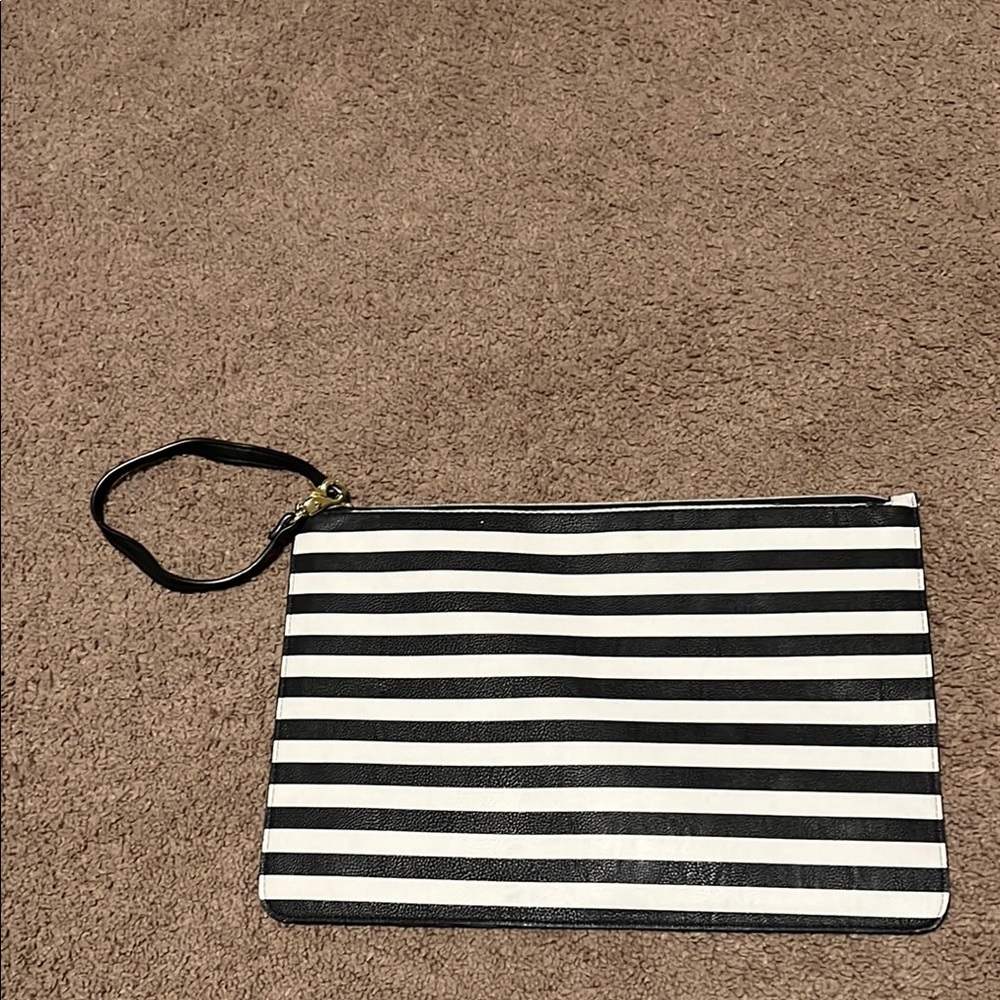 Betsey Johnson Black & White Striped Wristlet Clutch